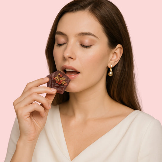 Edible crystal with strawberry/pomegranate tea